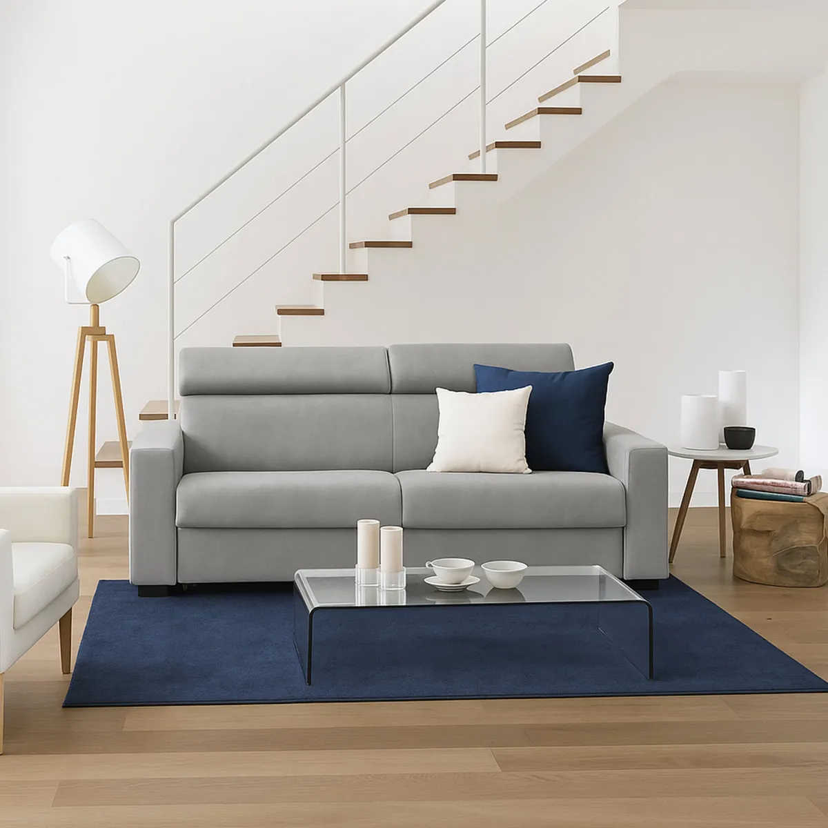 Salotto|Divani Fissi 3 Posti > Dmora Sofa con poggiatesta regolabili 220x95x85h cm - Matrice Grigio