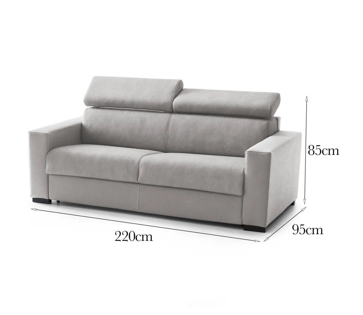 Salotto|Divani Fissi 3 Posti > Dmora Sofa con poggiatesta regolabili 220x95x85h cm - Matrice Grigio