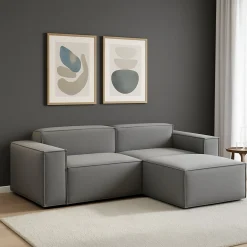 Divani Angolari|Divani Fissi Con Penisola > Dmora Sofa in legno e ferro rivestito in tessuto 220x170x70h cm - Amuleto Grigio