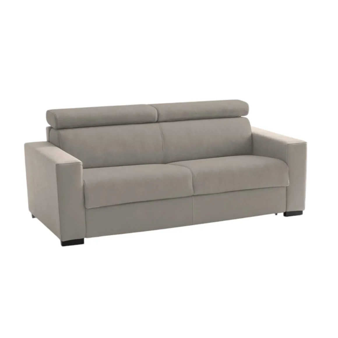 Sofa in legno e ferro rivestito in tessuto tortora 220x95x85h cm - Matrice