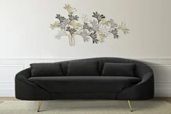 Divani Fissi 3 Posti > Dmora Sofà in legno e metallo rivestito in tessuto nero e oro 185x84x68h cm - Verte Oro, Nero
