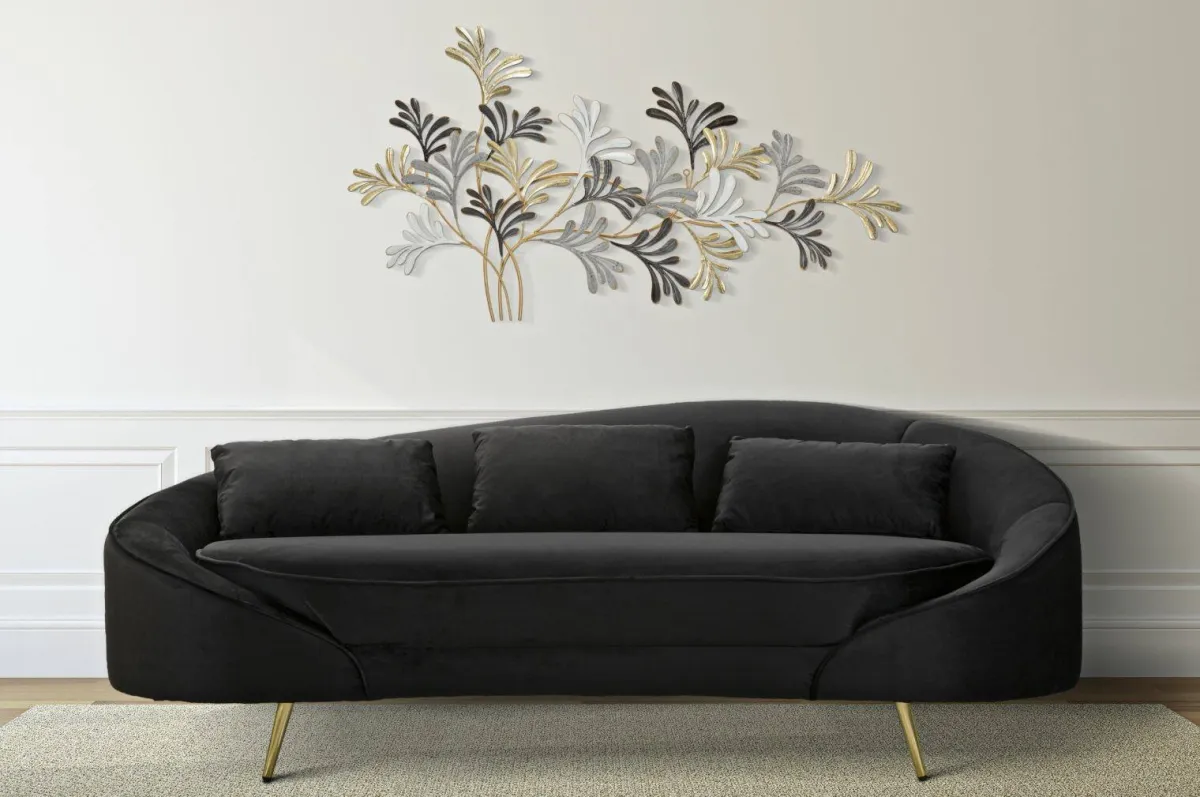 Divani Fissi 3 Posti > Dmora Sofà in legno e metallo rivestito in tessuto nero e oro 185x84x68h cm - Verte Oro, Nero
