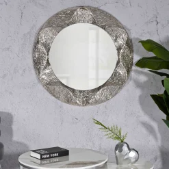 Specchi > Dmora Specchio Argento Trasparente Cornice Effetto Materico Forma Ovale 104x104h cm, Tipologia a Parete - Dafateda Trasparente, Argento