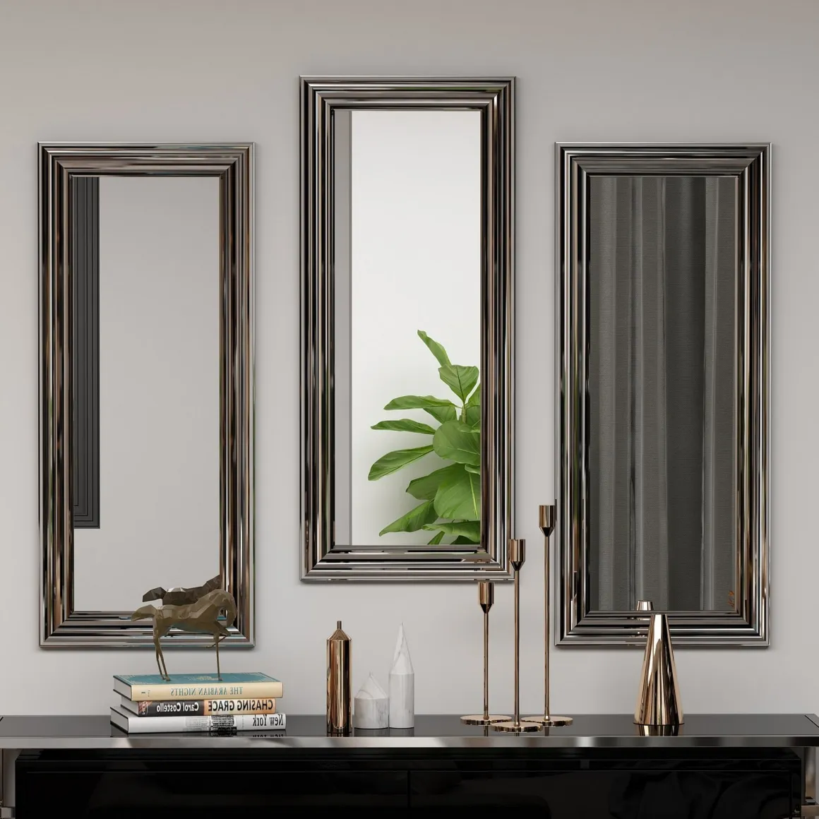 Specchi > Dmora Specchio Argento Trasparente Modulabile set da 3 40x40h cm, Forma Rettangolare - Ortona Trasparente, Argento