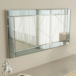 Specchi > Dmora Specchio Bianco Fume Trasparente Dettagli Geometrici Forma Rettangolare 120x60h cm, Colore Struttura Trasparente - Ovaro Trasparente, Bianco Fume