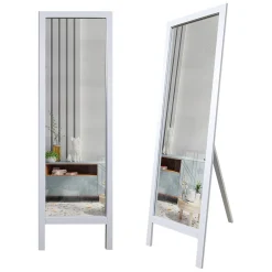 Specchi > Dmora Specchio Bianco Trasparente Forma Rettangolare Tipologia a Terra 50x160h cm, Colore Struttura Trasparente - Bissone Trasparente, Bianco