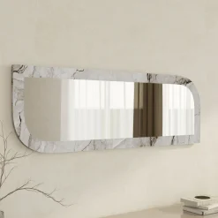 Specchi > Dmora Specchio Grigio Marmo Trasparente Forma Rettangolare Tipologia a Parete 120x40h cm, Colore Struttura Trasparente - Grana Trasparente, Grigio Marmo