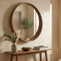 Specchi > Dmora Specchio Marrone Noce Trasparente Forma Rotondo Tipologia a Parete 80x80h cm, Colore Struttura Trasparente - Frentani Trasparente, Marrone Noce