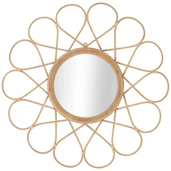 Specchio Marrone Trasparente Finiture in Rattan Forma Rotondo 66x66h cm, Tipologia a Parete - Bavasi