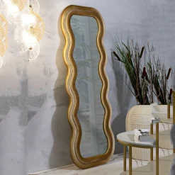 Specchio oro Trasparente Cornice Ondulata Effetto Velluto Forma Rettangolare 60x160h cm, Tipologia a Parete - Allen