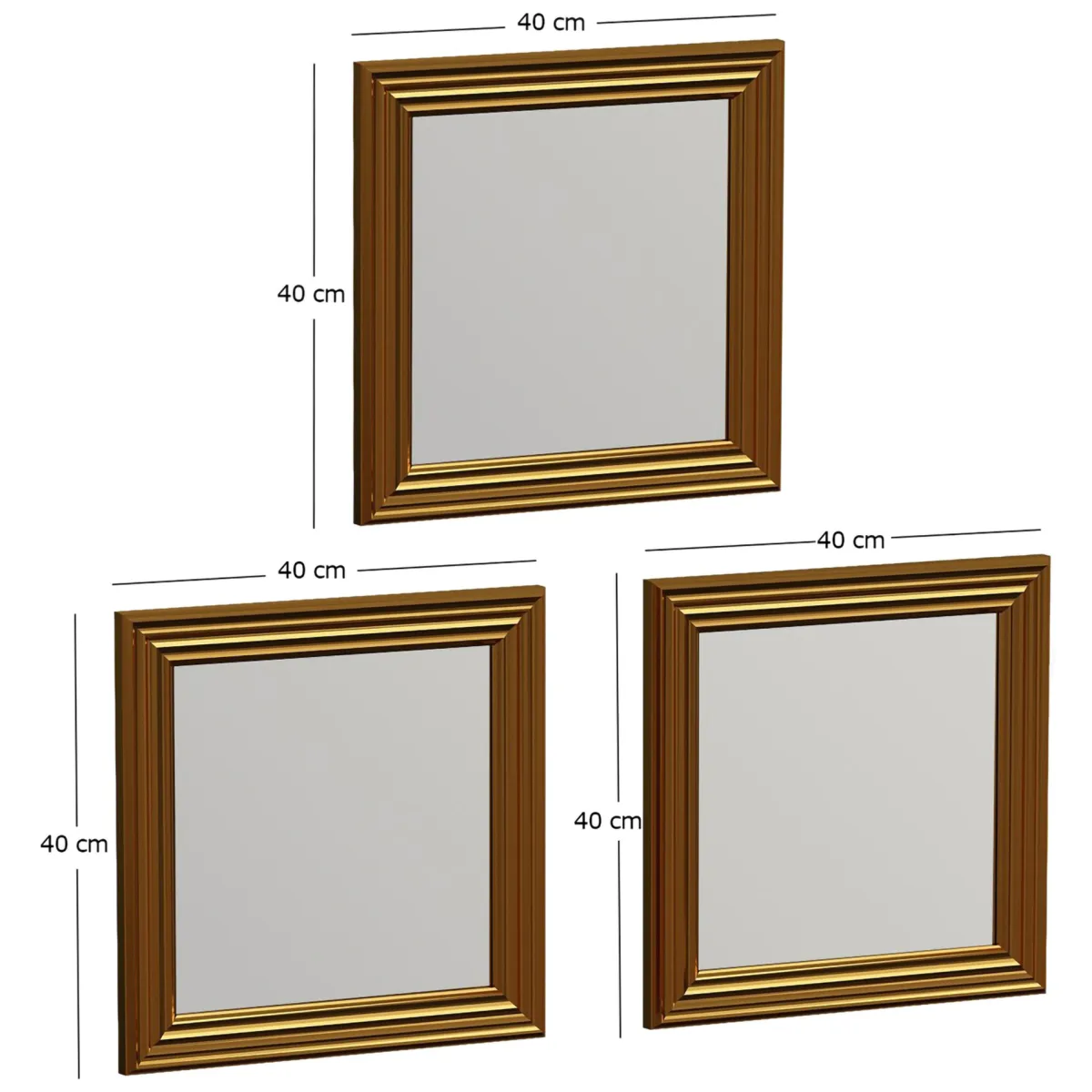Specchi > Dmora Specchio oro Trasparente Modulabile set da 3 40x40h cm, Forma Rettangolare - Ferno Trasparente, Oro
