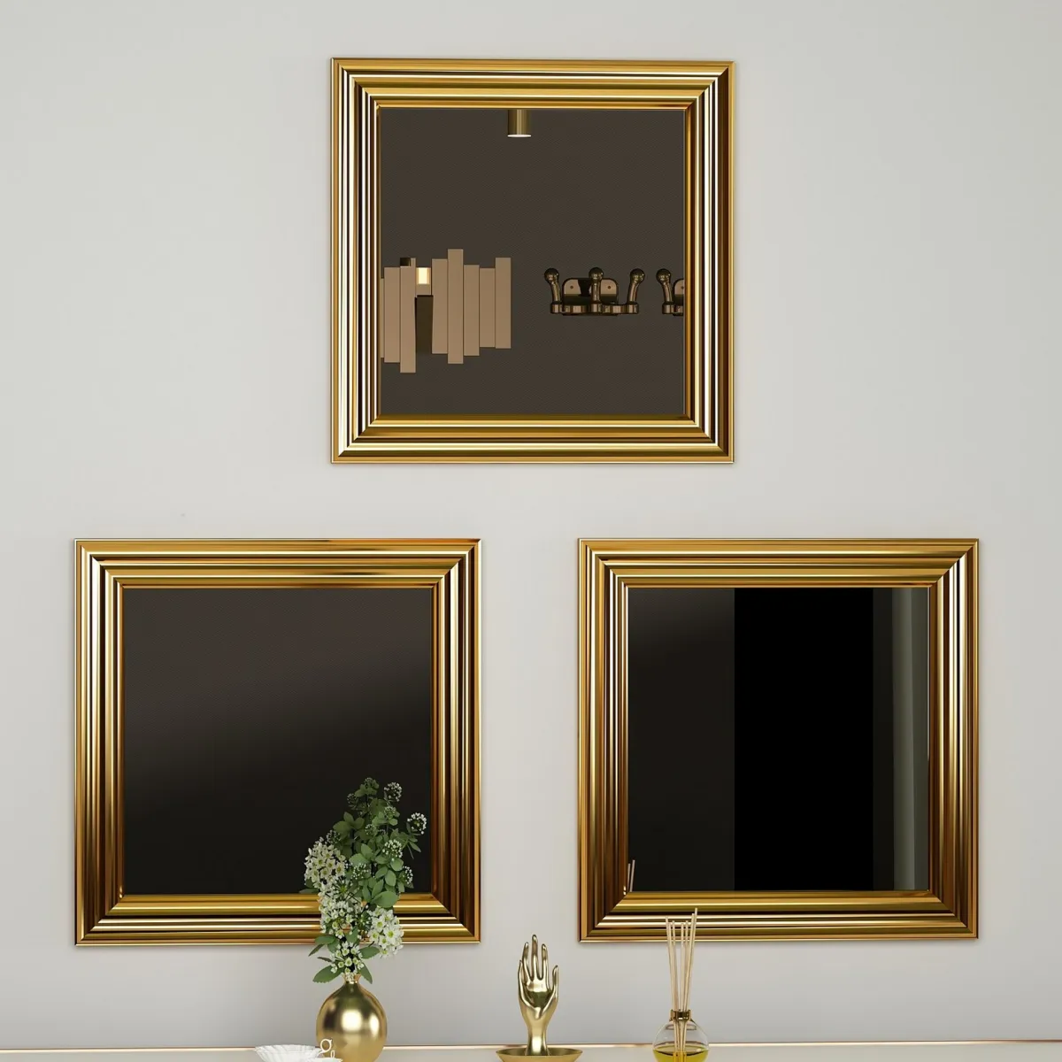 Specchi > Dmora Specchio oro Trasparente Modulabile set da 3 40x40h cm, Forma Rettangolare - Ferno Trasparente, Oro