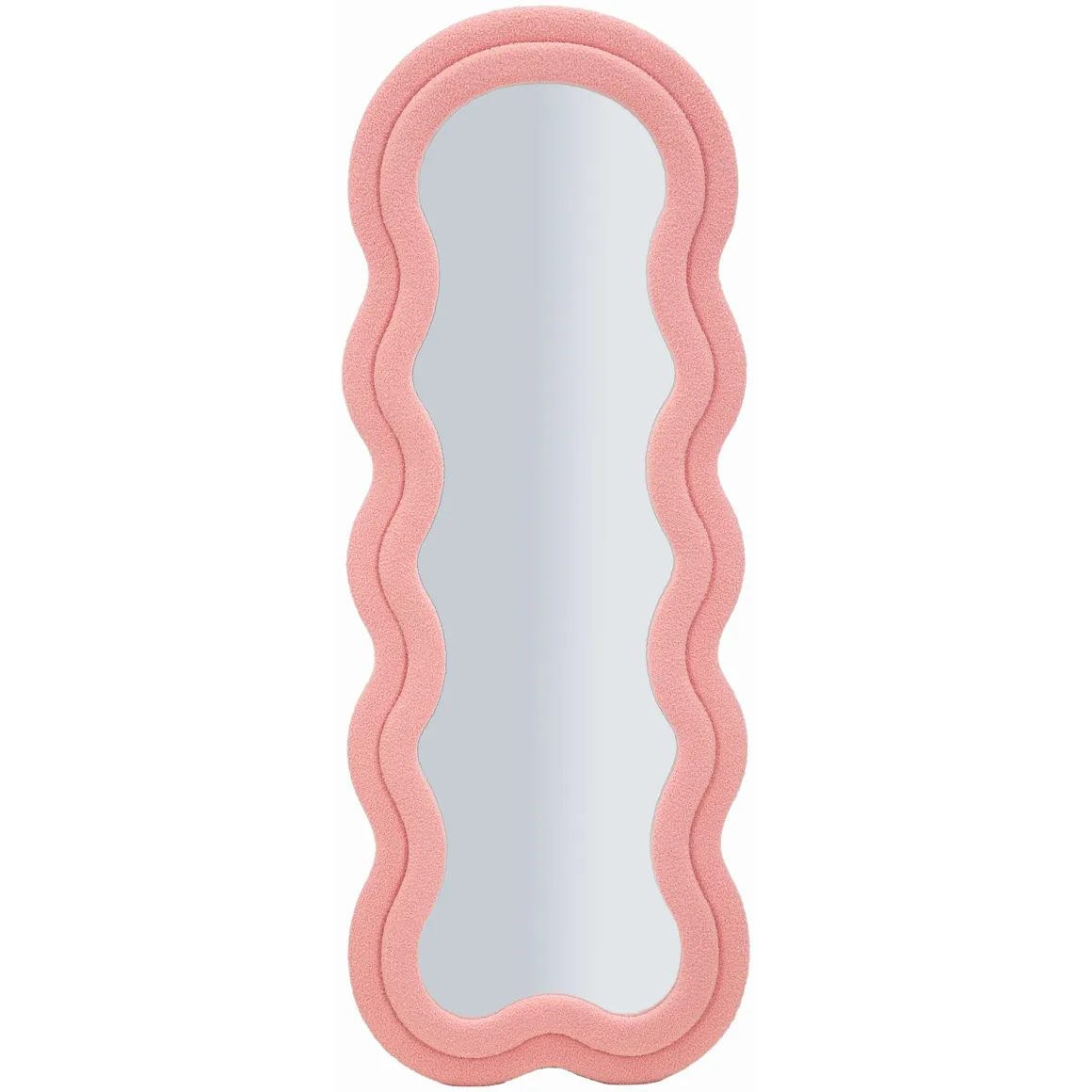 Specchio Rosa Trasparente Cornice Ondulata Tessuto Teddy Forma Rettangolare 60x160h cm, Tipologia a Parete - Marylin
