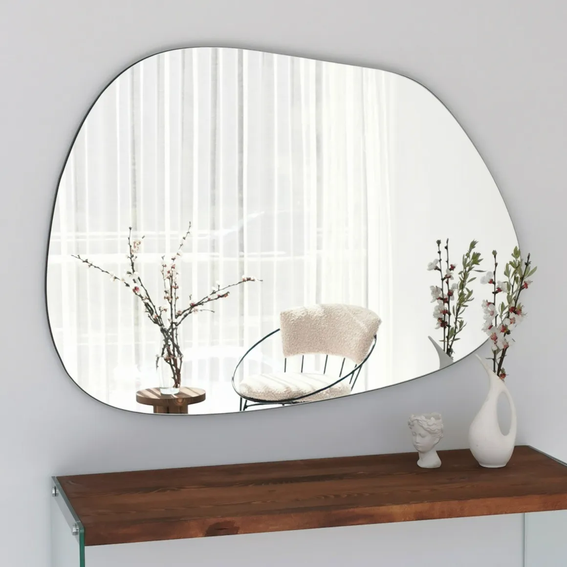 Specchio Trasparente Forma Irregolare Tipologia a Muro 90x70h cm, - Momo