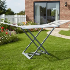 Oggettistica > Dmora Stendibiancheria Bianco Grigio Stendibiancheria Colore Struttura Grigio, Made in Italy - Betts Grigio, Bianco