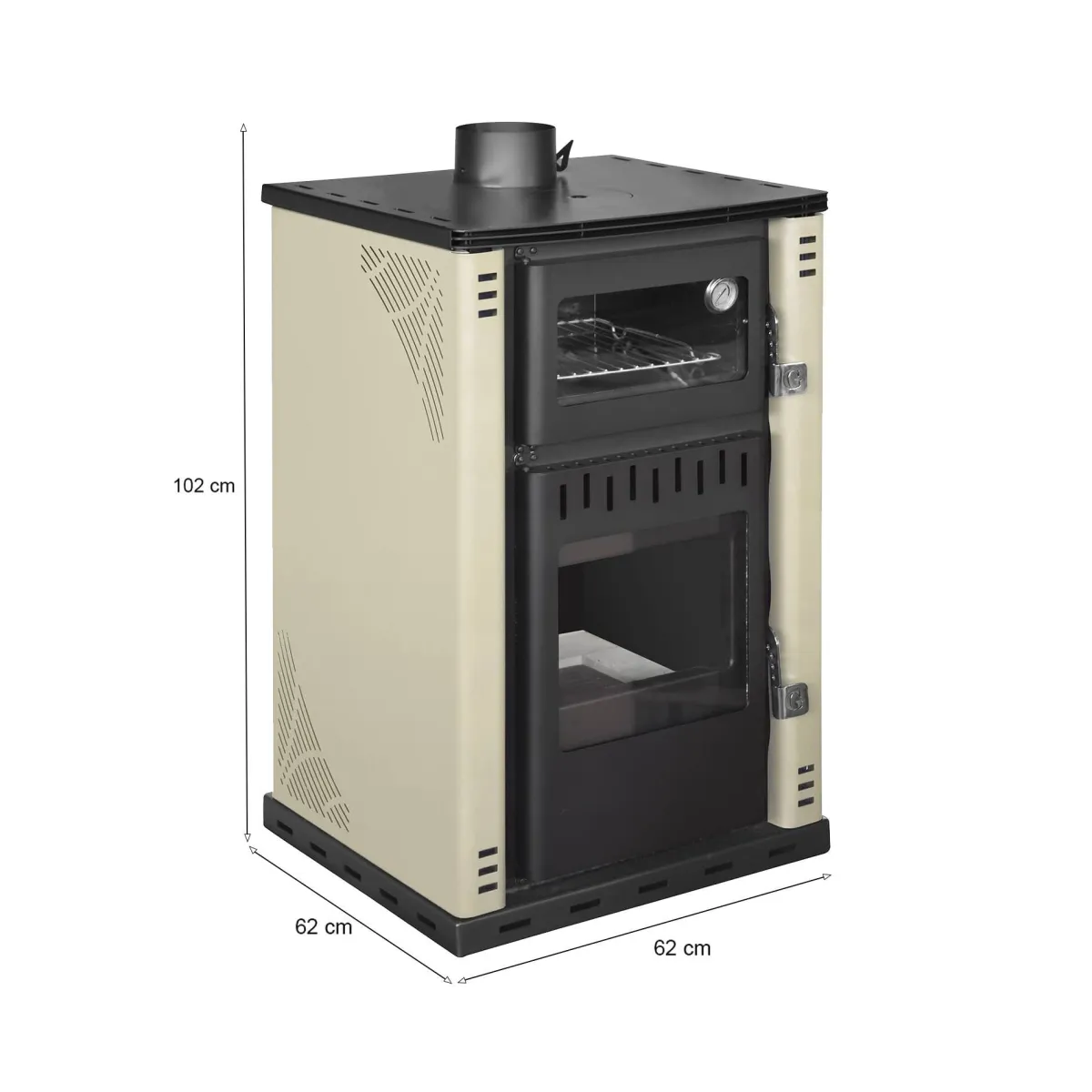 Stufe A Legna > Dmora Stufa a legna Aragona, 62x62 h102 cm, Beige Nero, Beige