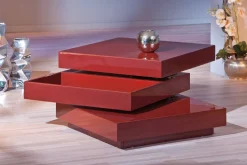 Tavolini Da Salotto > Dmora Tavolino con doppio ripiano rotante in MDF laccato lucido Rosso