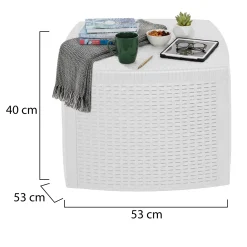 Tavolino da Esterno Bianco 2 Posti Tavolo Tavolino Contenitore 53x53x40h cm, Forma Cubica - Akane