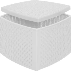 Tavolino da Esterno Bianco 2 Posti Tavolo Tavolino Contenitore 53x53x40h cm, Forma Cubica - Akane