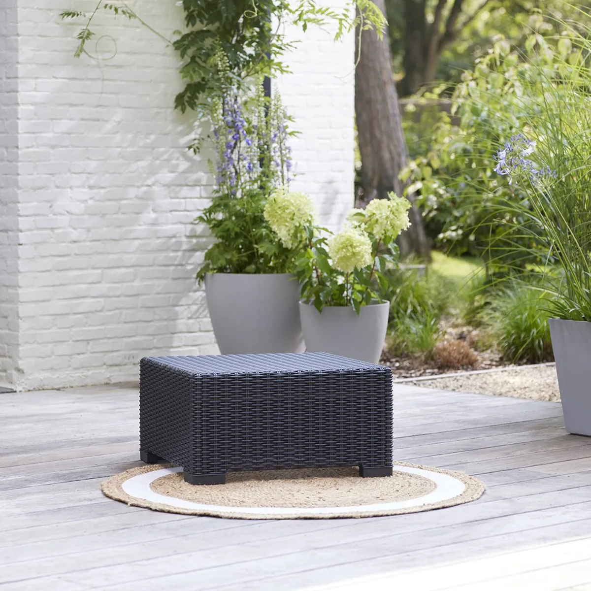 Tavoli Da Esterno > Dmora Tavolino da esterno Parksville, 68x68 h35 cm, Antracite Nero Antracite