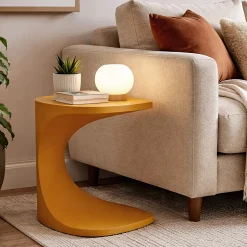 Tavolini Da Salotto > Dmora Tavolino da Salotto Forma Rotondo Colore Ripiano 40x50x40h cm, Materiale Piano in Metallo - Ilam Arancione