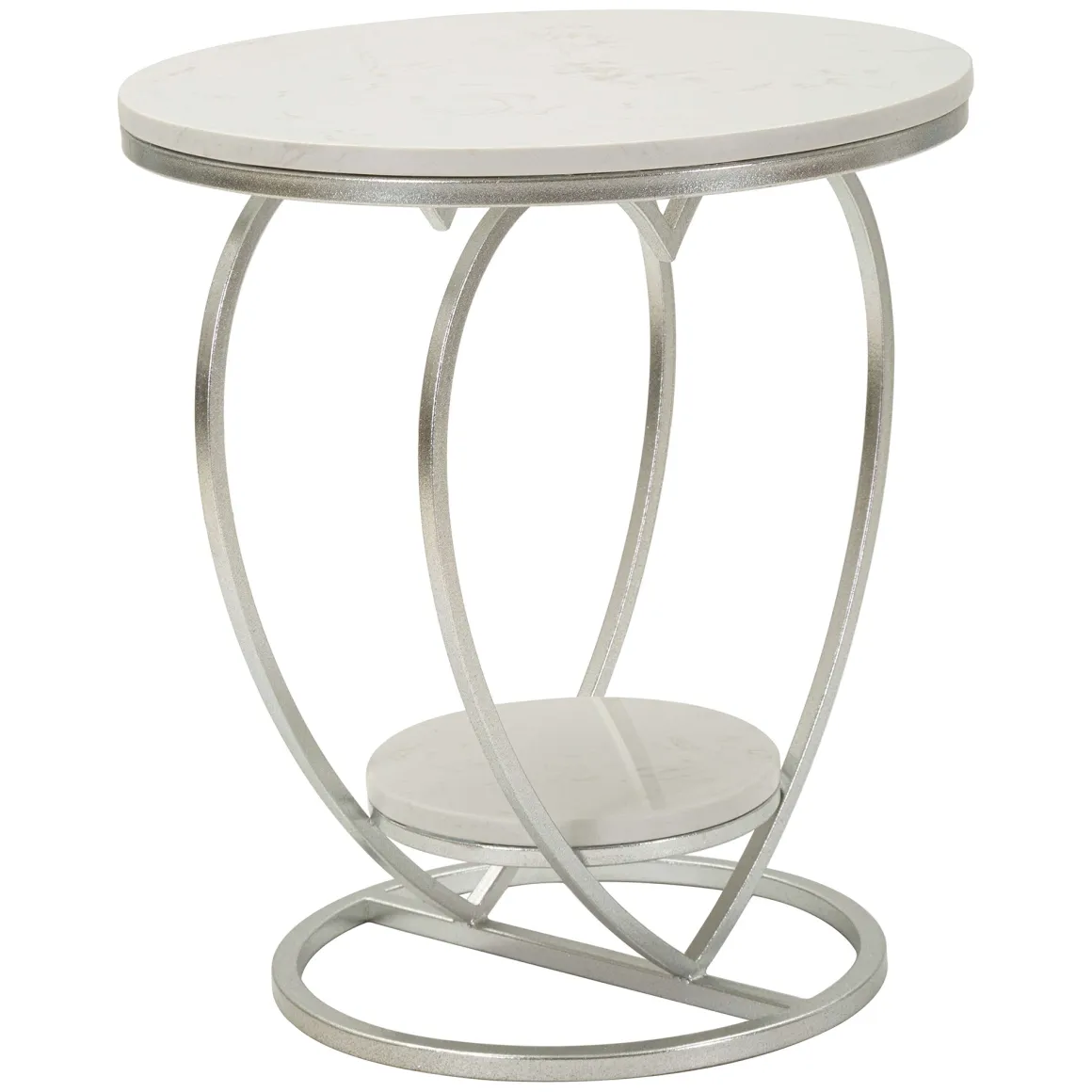 Tavolino da Salotto Argento Bianco Marmo Struttura a Cuore Forma Rotondo 40x40x46h cm, Colore Ripiano Bianco - Masaka