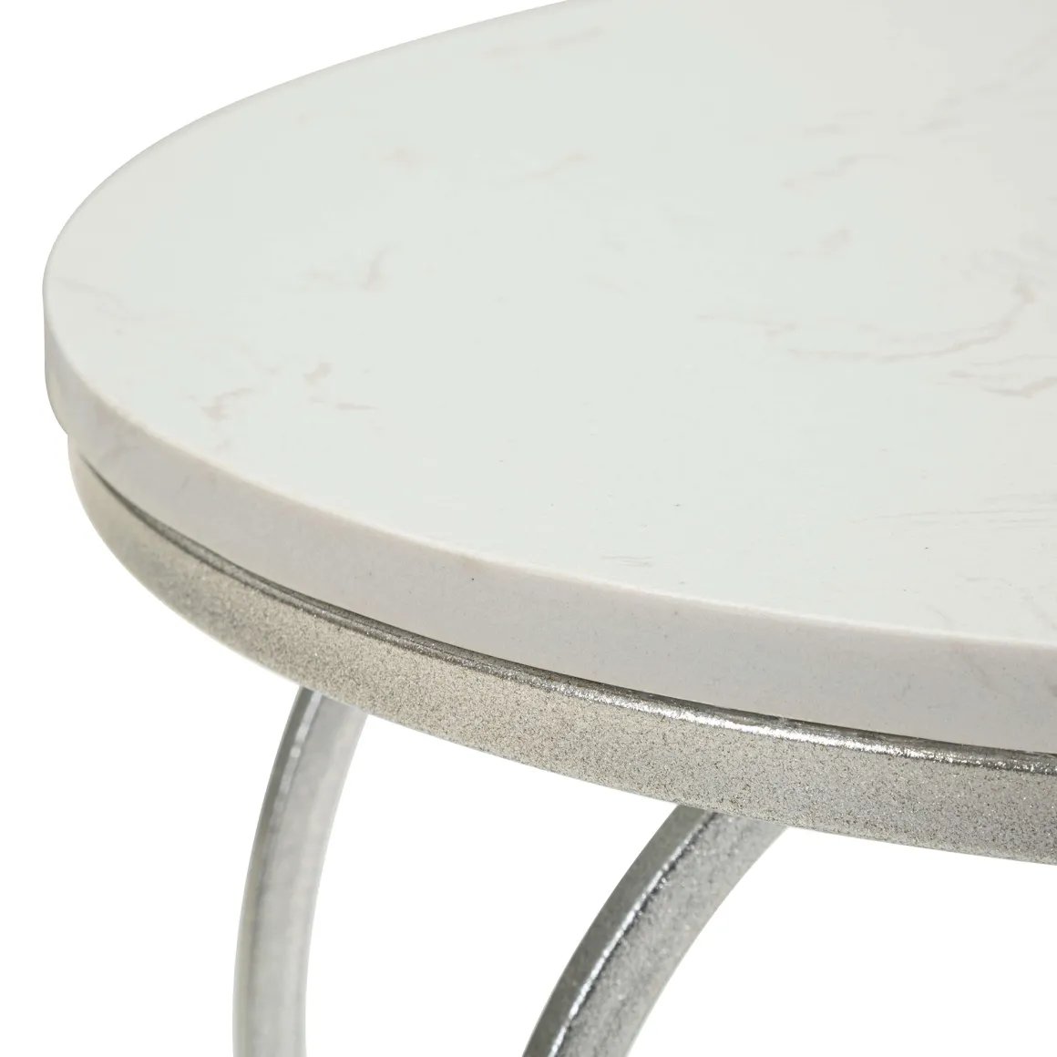 Tavolino da Salotto Argento Bianco Marmo Struttura a Cuore Forma Rotondo 40x40x46h cm, Colore Ripiano Bianco - Masaka