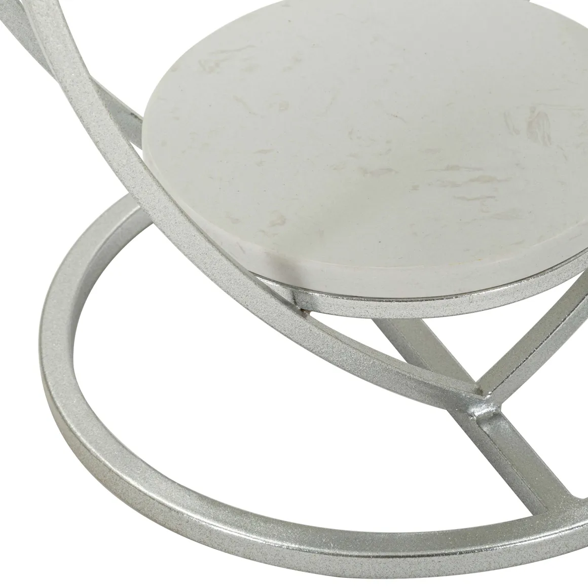 Tavolino da Salotto Argento Bianco Marmo Struttura a Cuore Forma Rotondo 40x40x46h cm, Colore Ripiano Bianco - Masaka