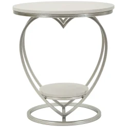 Tavolino da Salotto Argento Bianco Marmo Struttura a Cuore Forma Rotondo 40x40x46h cm, Colore Ripiano Bianco - Masaka