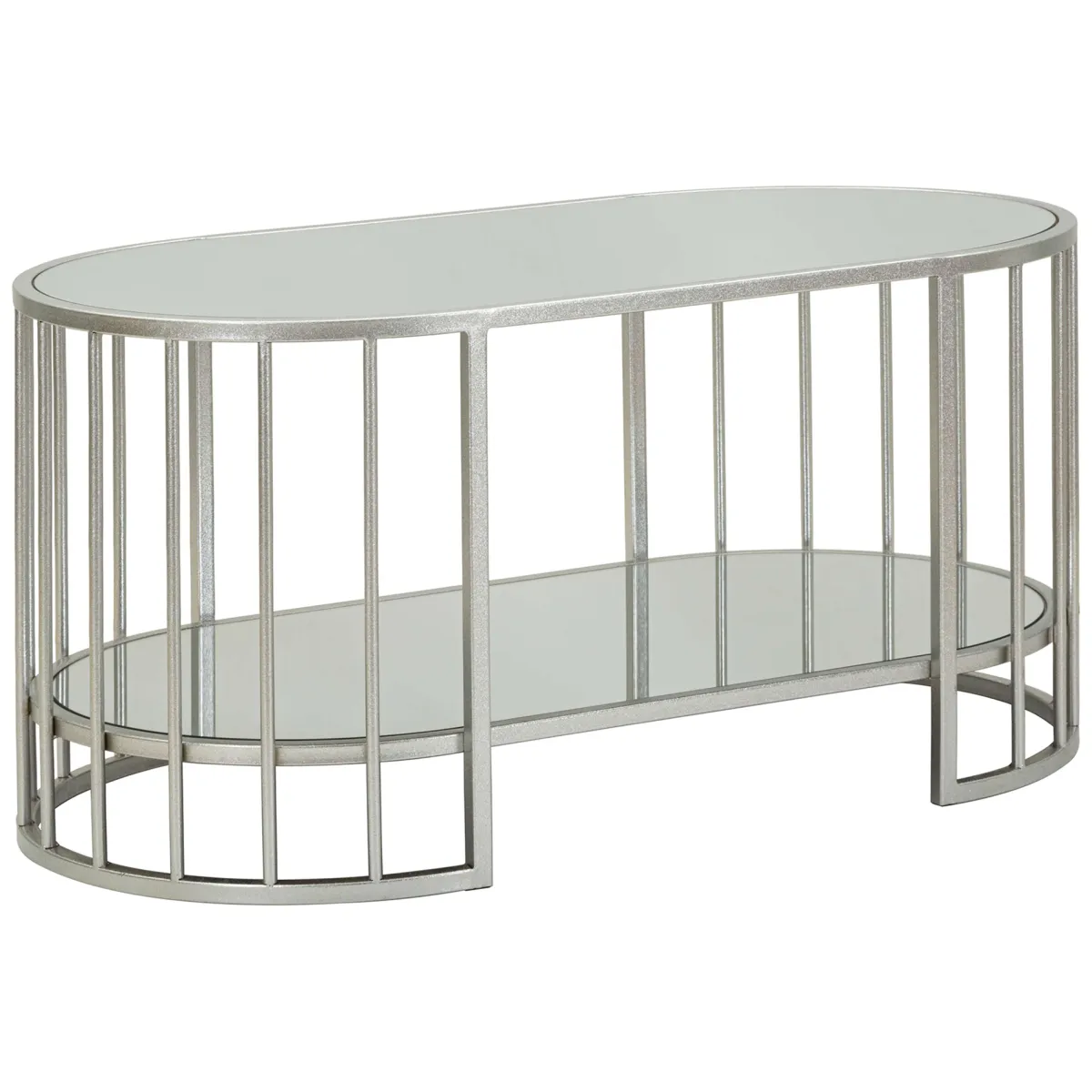 Tavolini Da Salotto > Dmora Tavolino da Salotto Argento Trasparente un Vano Forma Ovale 90x50x45h cm, Colore Ripiano Trasparente - Fafa Trasparente, Argento