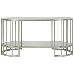 Tavolini Da Salotto > Dmora Tavolino da Salotto Argento Trasparente un Vano Forma Ovale 90x50x45h cm, Colore Ripiano Trasparente - Fafa Trasparente, Argento