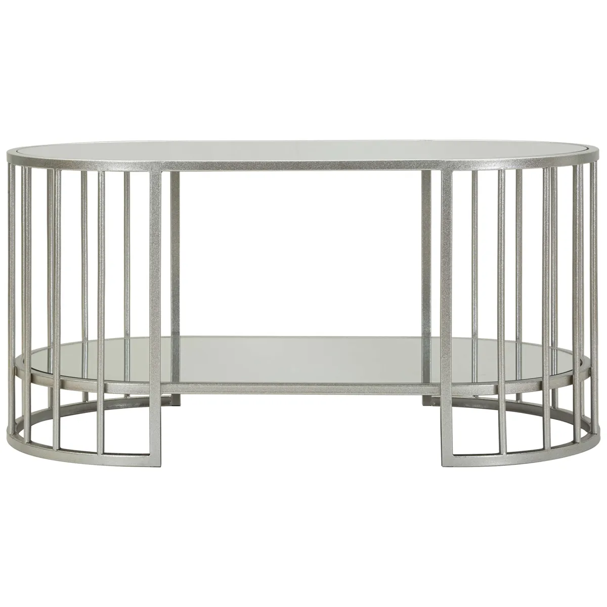 Tavolini Da Salotto > Dmora Tavolino da Salotto Argento Trasparente un Vano Forma Ovale 90x50x45h cm, Colore Ripiano Trasparente - Fafa Trasparente, Argento