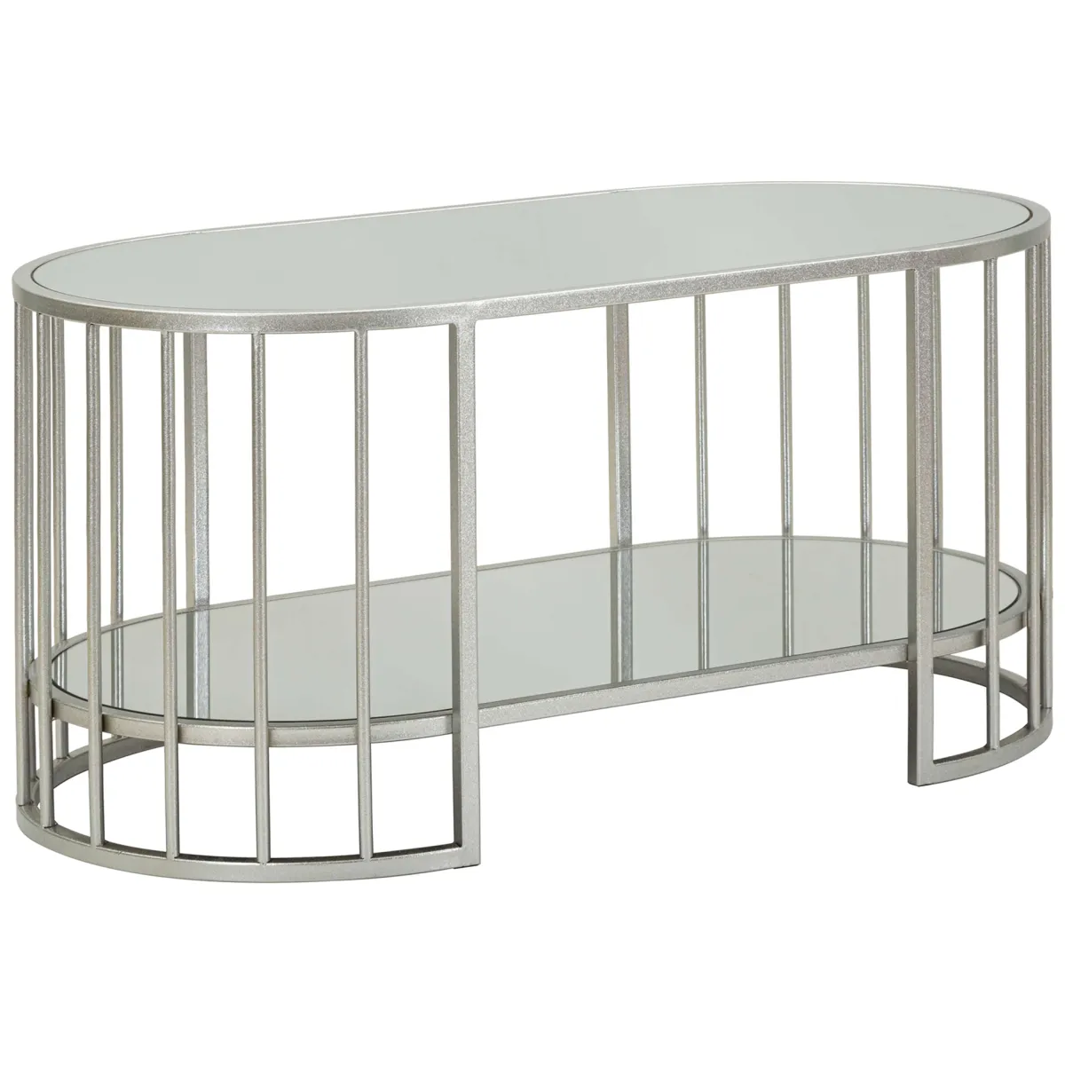 Tavolini Da Salotto > Dmora Tavolino da Salotto Argento Trasparente un Vano Forma Ovale 90x50x45h cm, Colore Ripiano Trasparente - Fafa Trasparente, Argento