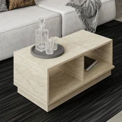 Tavolino da Salotto Beige Crema 2 Vani Forma Rettangolare 90x45x36h cm, Sfumatura Colore Ripiano Crema - Morino