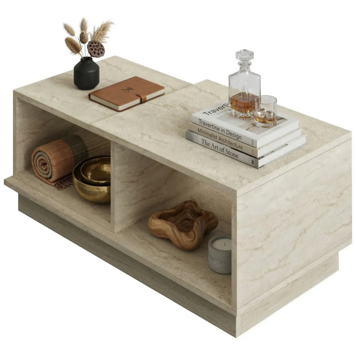 Tavolino da Salotto Beige Crema 2 Vani Forma Rettangolare 90x45x36h cm, Sfumatura Colore Ripiano Crema - Morino