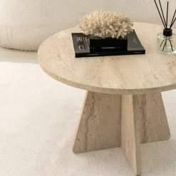 Tavolini Da Salotto > Dmora Tavolino da Salotto Beige Marmo Marrone Noce un Vano con Piedini 105x60x35h cm, Forma Rettangolare - Medicina Marrone Noce, Beige Marmo