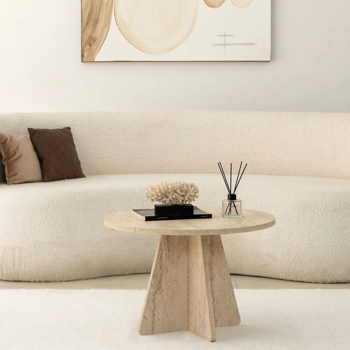 Tavolini Da Salotto > Dmora Tavolino da Salotto Beige Marmo Marrone Noce un Vano con Piedini 105x60x35h cm, Forma Rettangolare - Medicina Marrone Noce, Beige Marmo