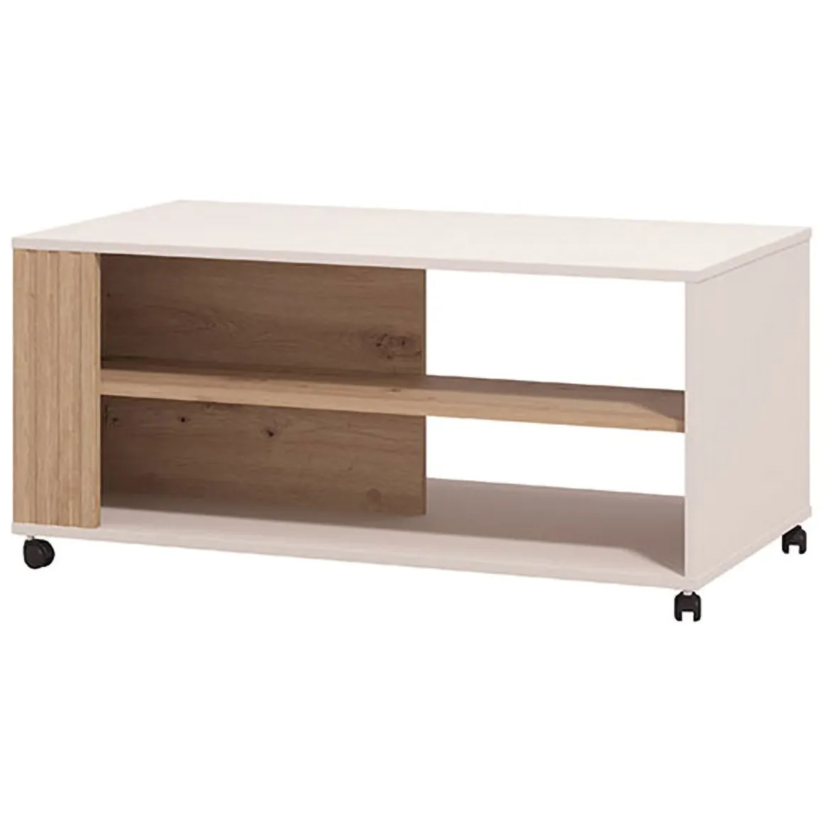Tavolino da Salotto Beige Marrone Rovere Nodi con Ruote 2 Vani 101x54.5x46h cm, Forma Rettangolare - Dosso