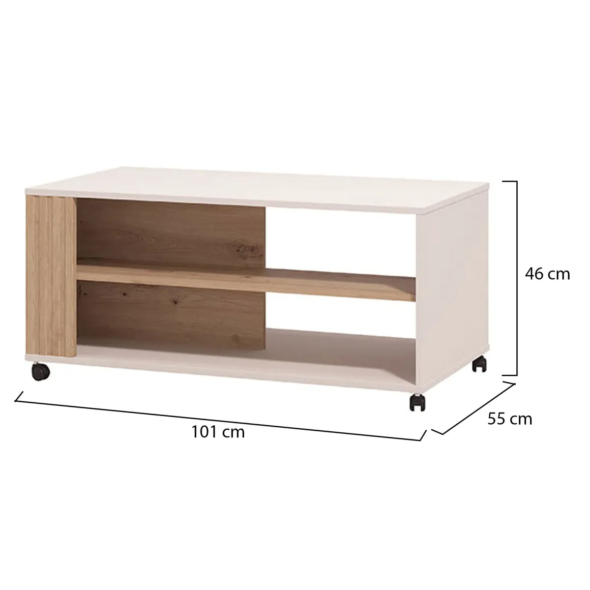 Tavolino da Salotto Beige Marrone Rovere Nodi con Ruote 2 Vani 101x54.5x46h cm, Forma Rettangolare - Dosso