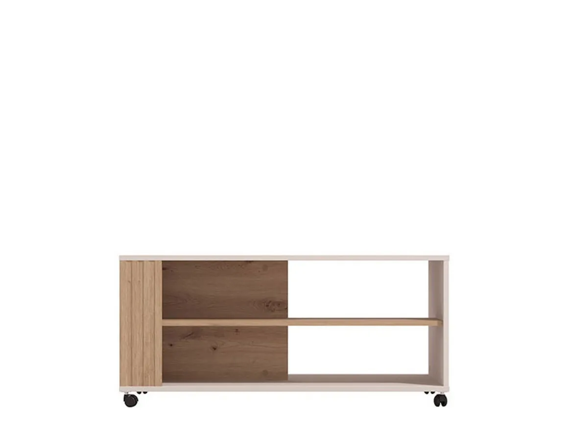 Tavolino da Salotto Beige Marrone Rovere Nodi con Ruote 2 Vani 101x54.5x46h cm, Forma Rettangolare - Dosso