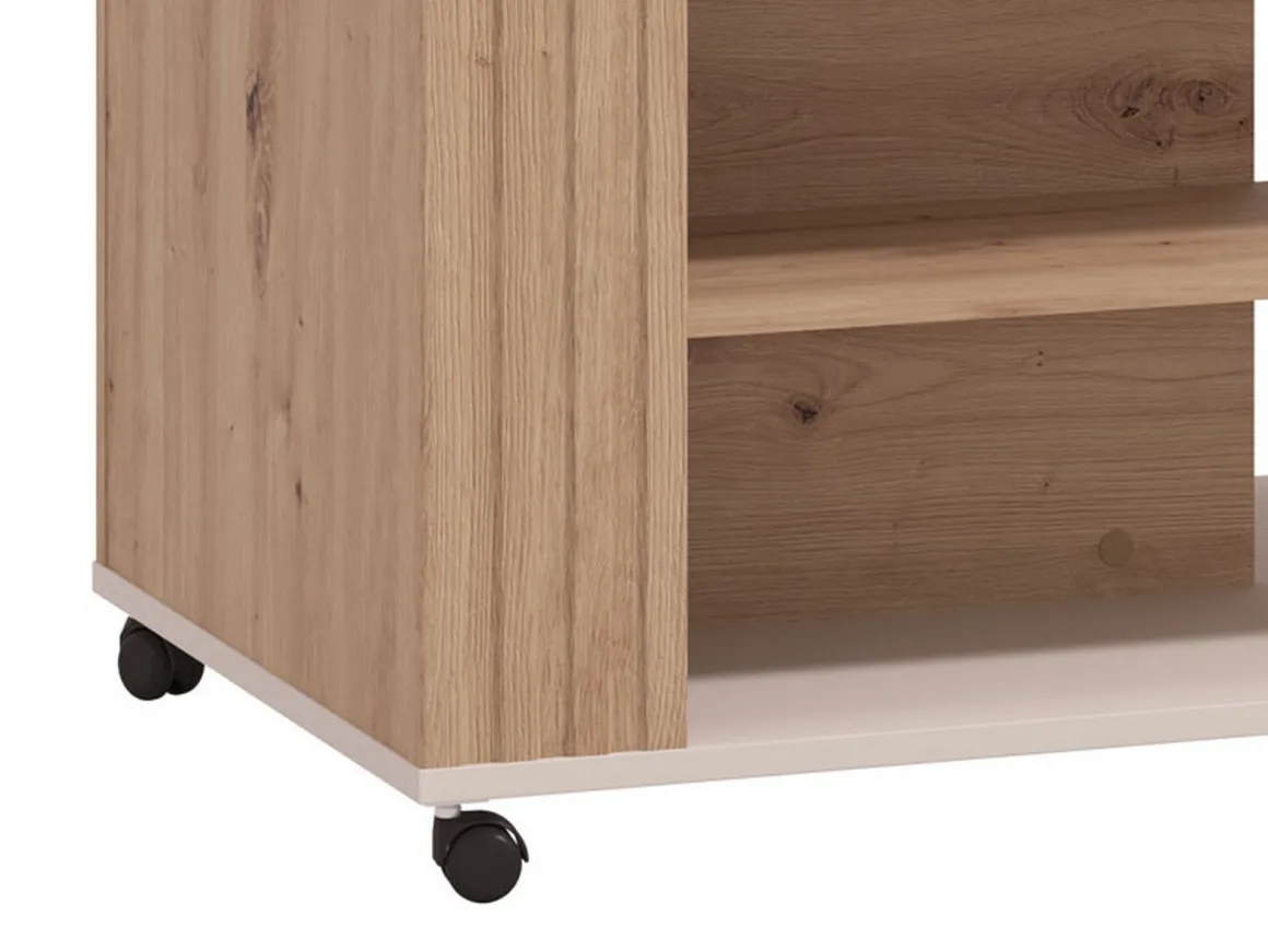 Tavolino da Salotto Beige Marrone Rovere Nodi con Ruote 2 Vani 101x54.5x46h cm, Forma Rettangolare - Dosso