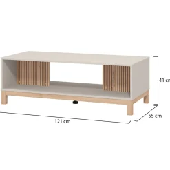 Tavolino da Salotto Beige Marrone Rovere con Piedini un Vano 120.5x54.5x41h cm, Forma Rettangolare - Leguzzano
