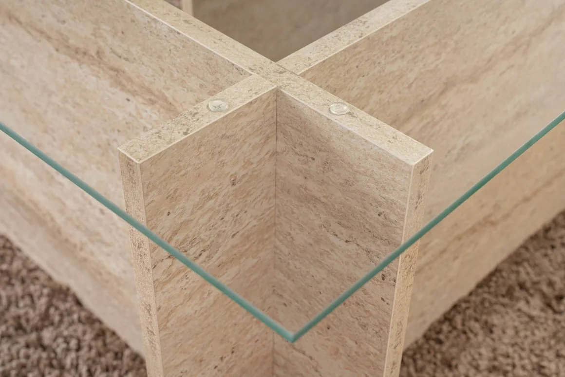 Tavolino da Salotto Beige Portariviste Forma Rettangolare 105x65x40h cm, Materiale Piano in Vetro - Azriel
