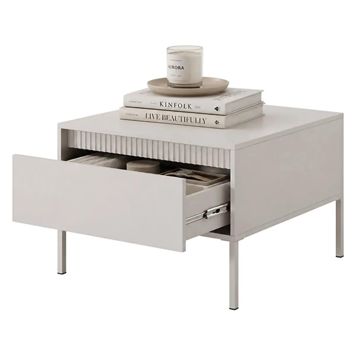 Tavolini Da Salotto > Dmora Tavolino da Salotto un Cassetto con Piedini 68x48x68h cm, Forma Quadrato - Kasinela Beige