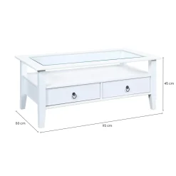 Tavolino da Salotto Bianco 2 Cassetti Portariviste 115x60x45h cm, un Vano - Minturno