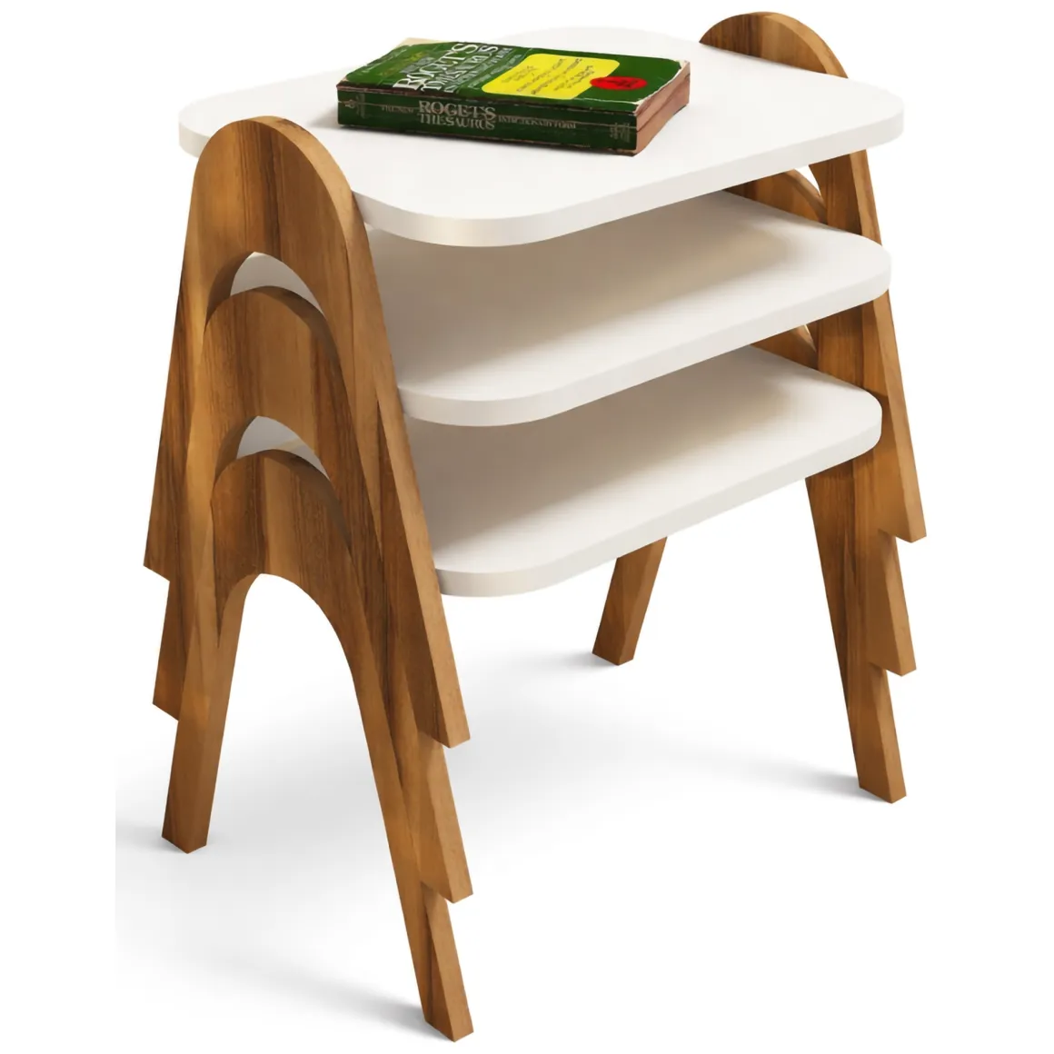 Tavolino da Salotto Bianco Crema Marrone Noce set 3 Pezzi Impilabili Forma Rettangolare 49x36x42h cm, Colore Ripiano Bianco - Cerrione