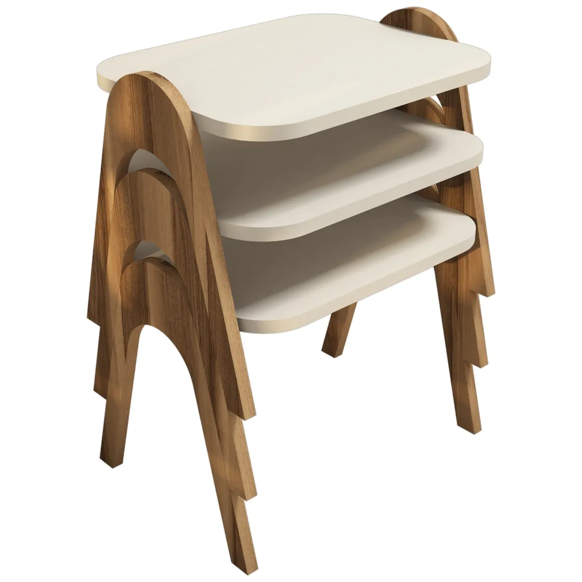 Tavolino da Salotto Bianco Crema Marrone Noce set 3 Pezzi Impilabili Forma Rettangolare 49x36x42h cm, Colore Ripiano Bianco - Cerrione