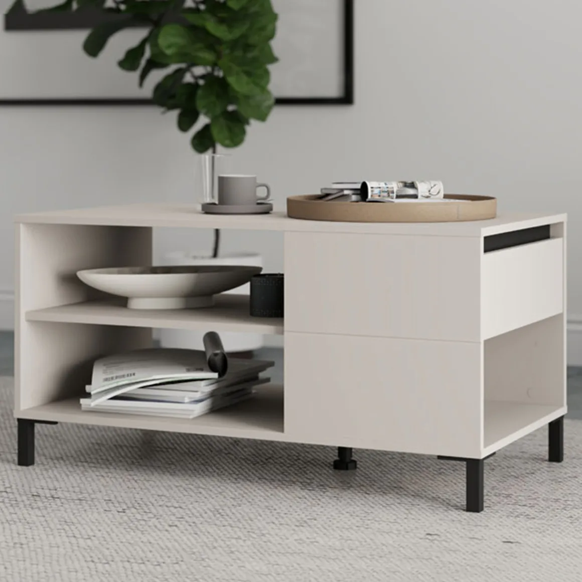 Tavolini Da Salotto > Dmora Tavolino da Salotto Bianco Crema Trasparente Forma Rotondo Colore Ripiano Trasparente 45x45x50h cm, Materiale Struttura in Vetro - Famefali Trasparente, Bianco Crema