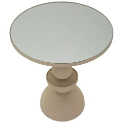Tavolini Da Salotto > Dmora Tavolino da Salotto Bianco Crema Trasparente Forma Rotondo Colore Ripiano Trasparente 45x45x50h cm, Materiale Struttura in Vetro - Famefali Trasparente, Bianco Crema