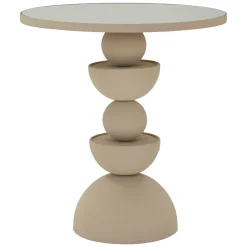 Tavolini Da Salotto > Dmora Tavolino da Salotto Bianco Crema Trasparente Forma Rotondo Colore Ripiano Trasparente 45x45x50h cm, Materiale Struttura in Vetro - Famefali Trasparente, Bianco Crema